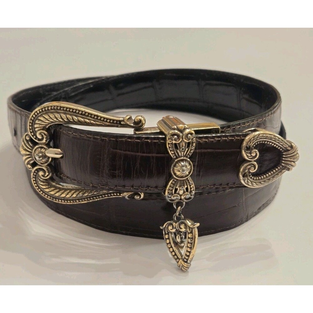 Brighton Hearts Reversible Black Brown Croc Leather Belt Charm L 34